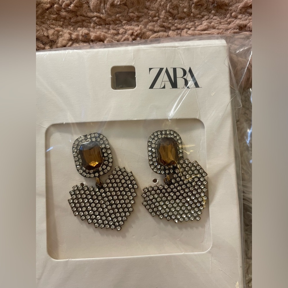 Zara Crystal Heart Earrings with Gold Accents
